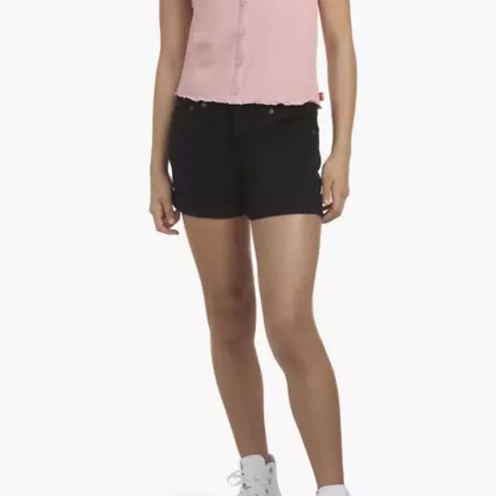Levi's Girls' Kids Girlfriend Black Cuffed Hem Stretch Midrise Shortie Short 10 - Picture 6 of 13